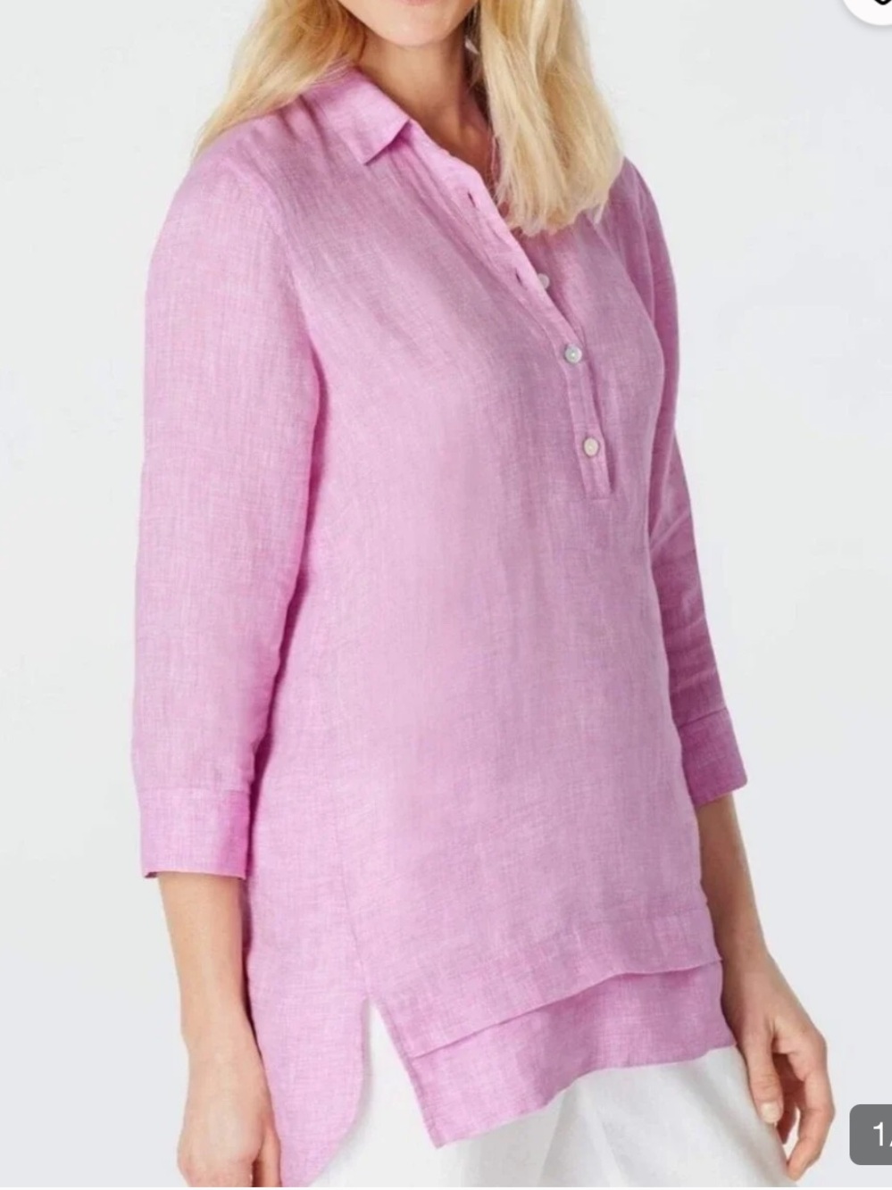 J. Jill Pink Love Linen 3/4 Sleeve Popover Tunic, Size XLP